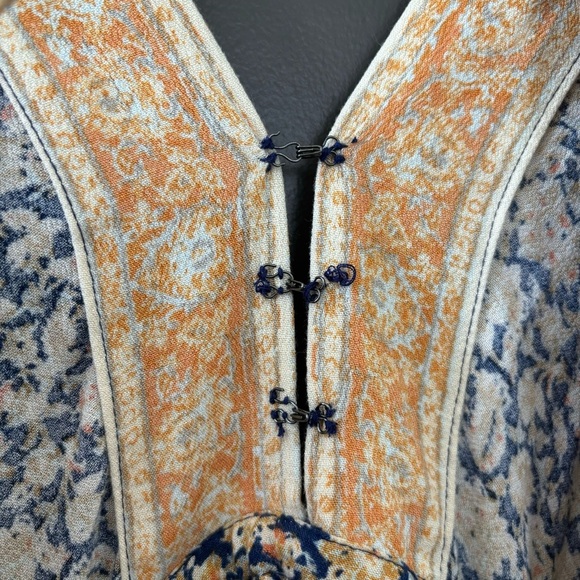 Free People Once Upon a Summertime Bohemian Romper Blue/Gold Floral Size Medium - Picture 12 of 14